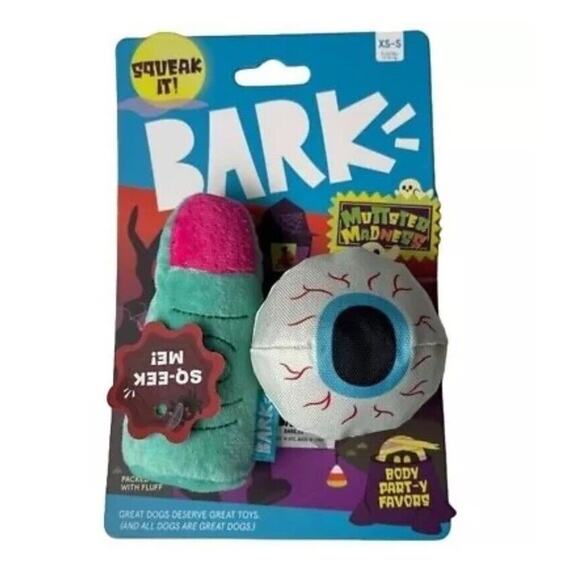 New Bark Spooky Dog Toys Body Parts Eyeball Finger Squeaker Crinkle 2 Halloween - Picture 1 of 2